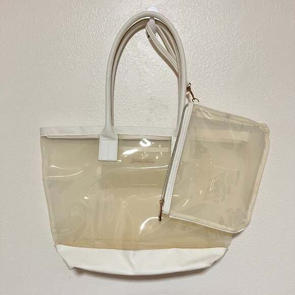 NEIMAN MARCUS CLEAR/ZIPPERED WHITE TOTE BAG W/ INNER POUCH-Preowned - Picture 1 of 6
